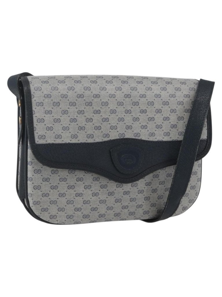 Authentic Gucci Micro Gg Supreme Shoulder Bag Pvc Navy Gold 001 116 0862